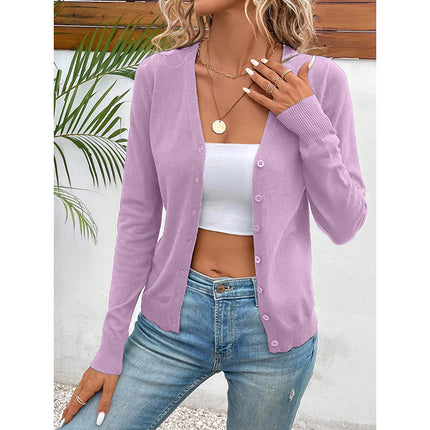 Women's Long Sleeve V-Neck Button Down Cardigan Knit Shrugs Sweater