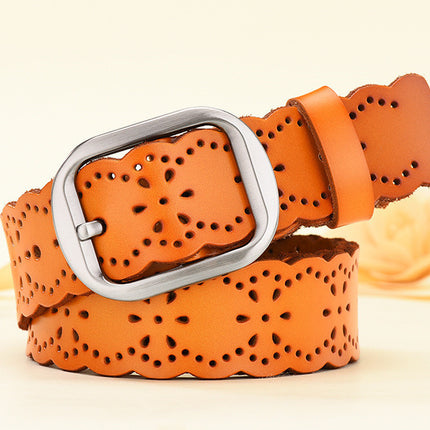 Ladies Wide Genuine Leather Belt Cutout