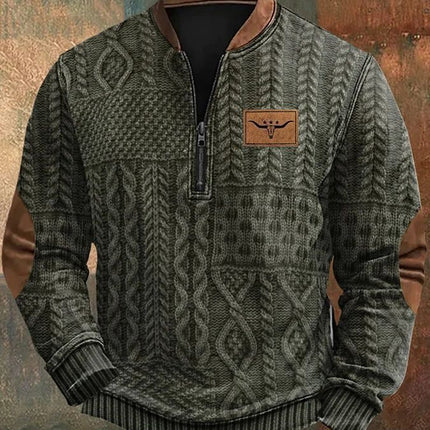 Autumn And Winter Printed Half Zipper Sweater With Buckle