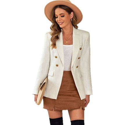 Women's Solid Color Slim-fit Suit With Metal Breasted