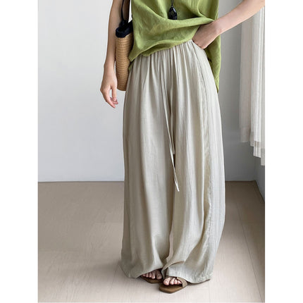Thin Drawstring Elastic Waist Comfortable Breathable Casual Wide-leg Pants For Women