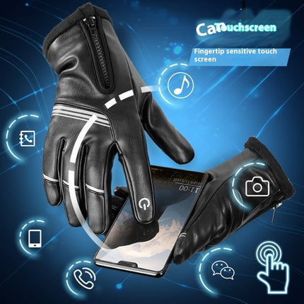 Winter Fleece-lined Thermal And Windproof Riding Leather Gloves