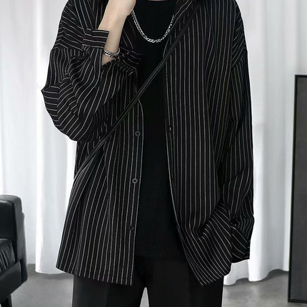 Striped White Shirt Men's Shirt Long Sleeve Casual