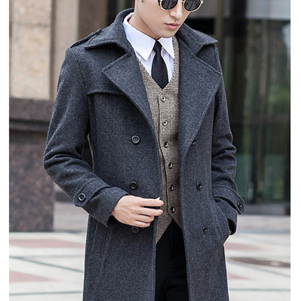 Woolen Striped Double Breasted Thickened Warm Young And Middle-aged Coat Windbreaker