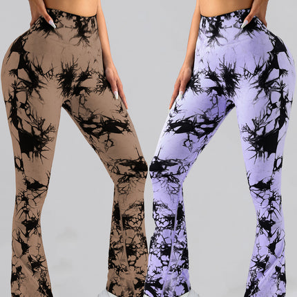 2 Pack Tie Dyed High Waisted Flared Butt-lifting Fitness Sports Women's Yoga Bell-bottom Pants, Workout Leggings For Women, Gym Scrunch Butt Butt Lifting Seamless Leggings