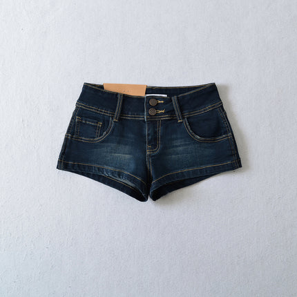 European And American Style Two-button Distressed Tight Stretch Denim Shorts
