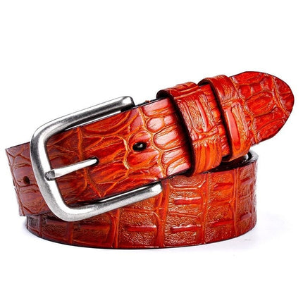 Men's Genuine Leather Crocodile Pattern Vintage Pin Buckle Belt