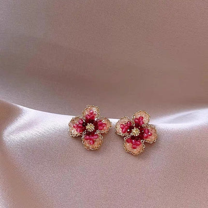 Full Diamond Flower Stud Earrings Women's High-grade Earrings All-match And Sweet Girly And Fashion Trendy Earrings