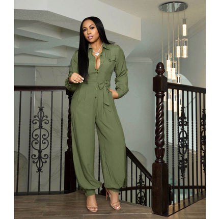 Solid Color Loose Jumpsuit Women