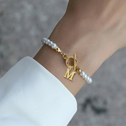 Retro Minimalist Style Pearl 26 Letter Bracelet For Women