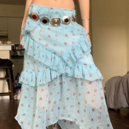 Sneaky Design Floral Flounce Irregular Long Dress