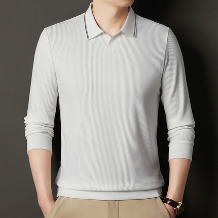 New Men's Vertical Stripes Solid Color T-shirt Bottoming Shirt