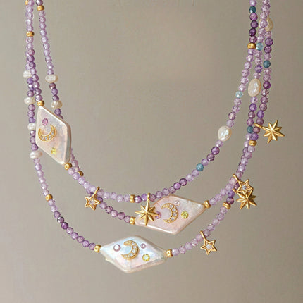 Purple Women's Beaded Zircon Necklace