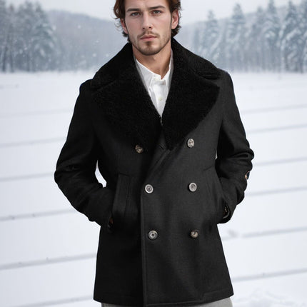 Men's woolen coat with double breasted cotton cashmere jacket