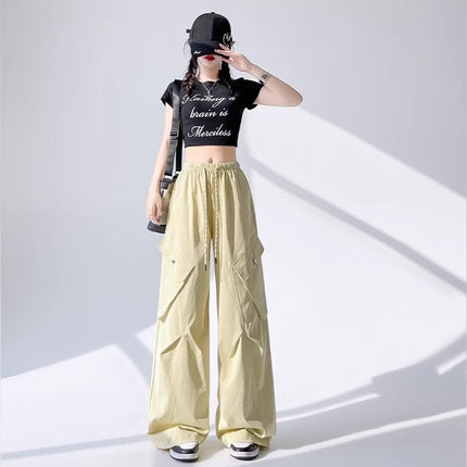 American Retro Women's Loose Wide-leg Quick-drying High Waist Ankle-tied Sports Pants