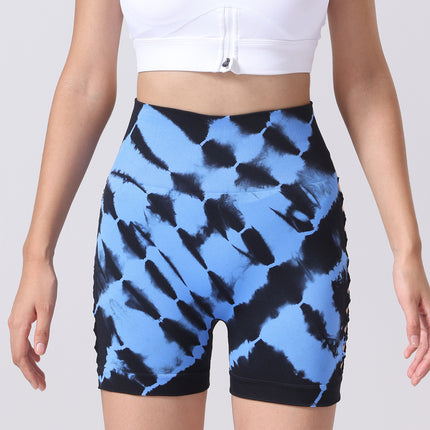 Women's Tie-dye Side Bow Hollow High Waist Hip Lifting Sports Fitness Yoga Shorts, Shorts For Women High Waist Tie Dye Workout Yoga Gym Scrunch Butt Lifting Cycling Biker Shorts