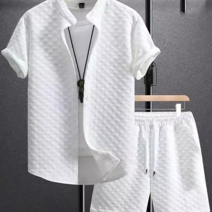 Jacquard Black And White Solid Color Suit Short Sleeve
