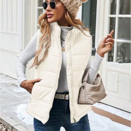 Women's Casual Zipper Closure Stand Collar Padded Padded Puffer Vest