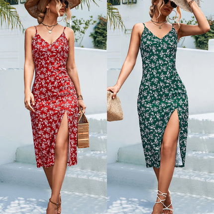 Sexy Backless Spaghetti Straps Split Dress Women