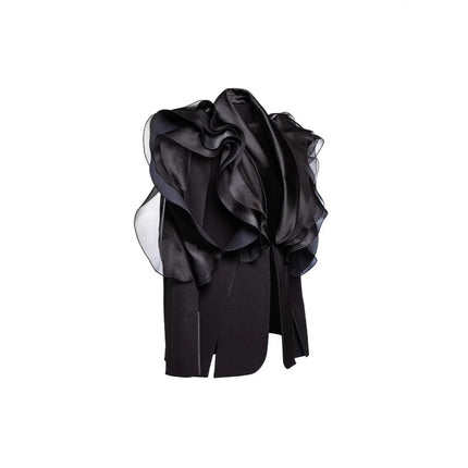 Black Three-dimensional Patchwork Ruffled Suit Asymmetric Slim Fit Slimming