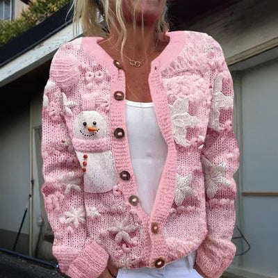 Cardigan Sweater Coat Single Row Button Sweater Printing