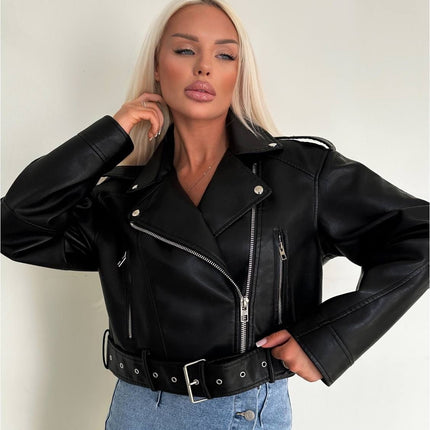 Fashionable Washed Faux Leather Motorcycle PU Zipper Jacket