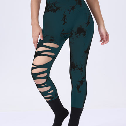 2 Pack Hollow Sexy High Elastic Women's Tie Dye Cutout Tights High Waist Workout Yoga Leggings, Scrunch Butt Lifting Elastic Pants, Tummy Control Butt Lifting Workout Yoga Athletic Pants