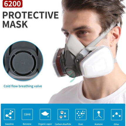 Original 6200 Reusable Respirator Half Face Cover Gas Mask With Fog-proof Glasses For Painting Spray Polishing Work Safety Smoke