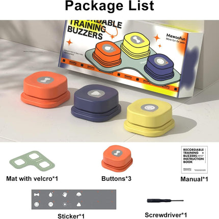 MEWOOFUN Dog Talking Buttons Set - 3 Recordable Communication Buttons With