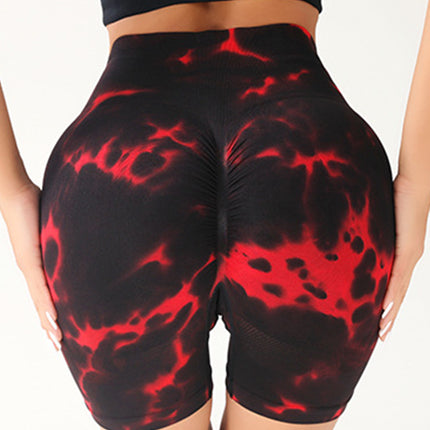 3 Pack Tie-dye High-waisted Butt-lifting Women's Sports Yoga Shorts, Women's Butt Lifting Shorts High Waist Tummy Control Yoga Shorts Seamless Ruched Booty Workout Short Leggings