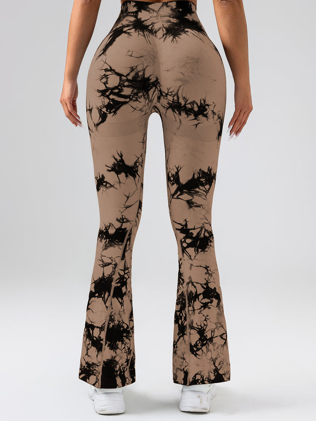 4 Pack Flared Yoga Leggings For Women High Waisted Tie-dye Print Butt Lifting Stretch Sports Workout Bodybuilding Pants, Seamless High Waisted Bootcut Yoga Leggings