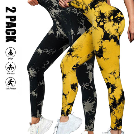2 Pack Tie Dye Workout Seamless Leggings For Women High Waist Gym Leggings Yoga Pants, Seamless Leggings For Women High Waist Yoga Pants, Scrunch Butt Lifting Elastic Tights