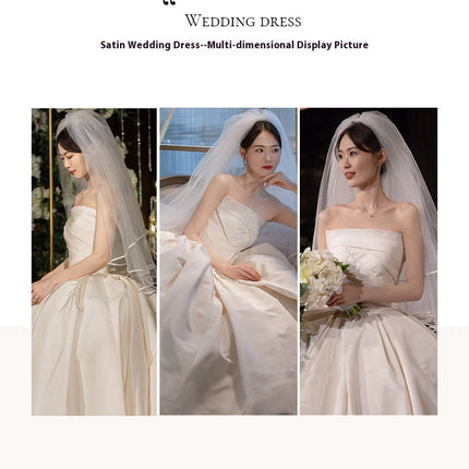Women's Satin Tube Top Simple Elegant French Style Large Tail Elegant Wedding Dress