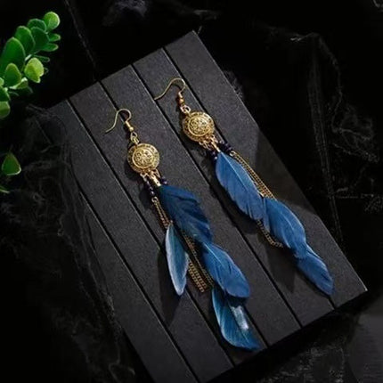 Bohemian Long Feather Earrings Handmade