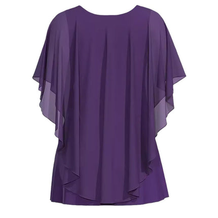 European And American Plus Size Women's Clothes New Belly-covering Slimming Loose Solid Color Short Sleeve