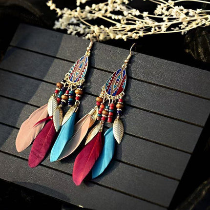Bohemian Long Feather Earrings Handmade