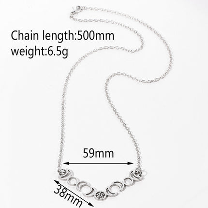 Five Pointed Star Sun Moon Necklace Multi Month Hollow Stainless Steel Pendant