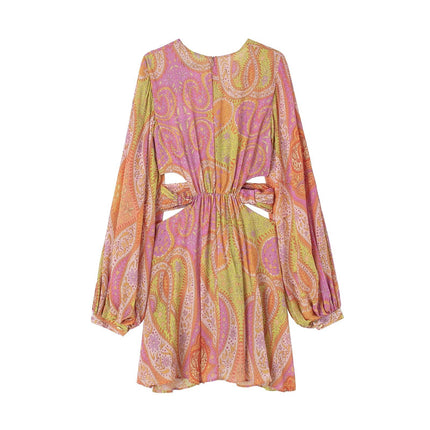 Women's Long Sleeve Cutout Print Dress