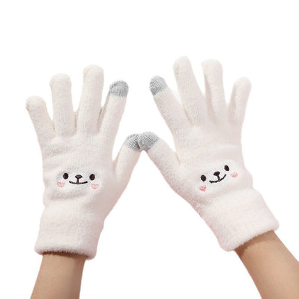 Warm And Cute Female Fleece-lined Thickened Cycling Five Finger Touch Screen