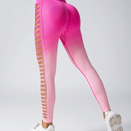 4 Pack Cut Out Ombre Gradient Color Hollow High-waist Butt-lifting Fitness Women's Yoga Pants, Women's High Waist Yoga Pants Cutout Ripped Super Soft And Comfortable Skinny Leggings