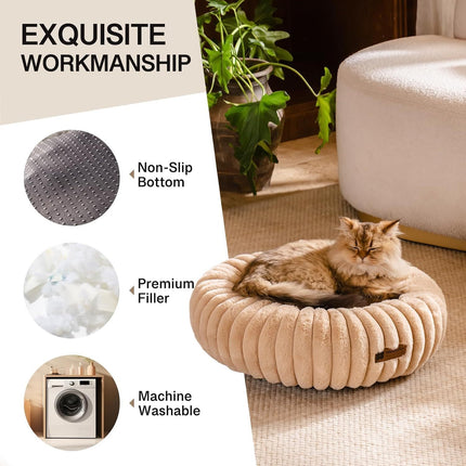MEWOOFUN Donut Dog Bed For Medium Dogs - Calming Pet Bed With Non-Slip Bottom, Washable For Pets Up To 45 Lbs Light Brown