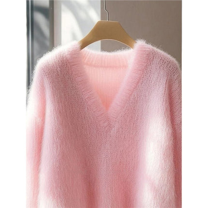 Women's Solid Color Milk Huhu Soft Glutinous Mohair Sweater