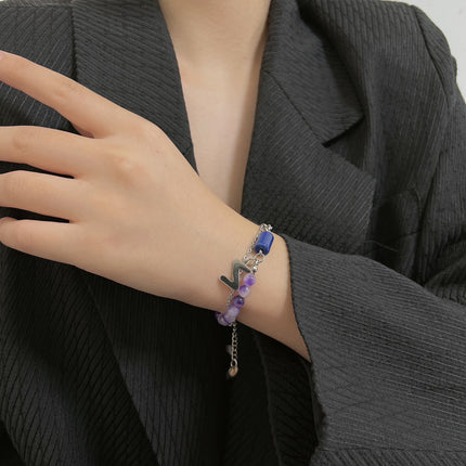 Natural Stone Double-layer Titanium Steel Bracelet Women