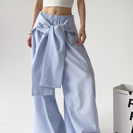 Lace-up Loose Straight Striped Wide-leg Pants Design Sense