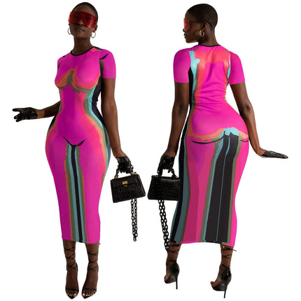 Women's Positioning Printed Round Neck Short Sleeve Dress