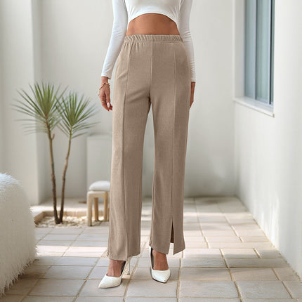 Fashionable With Side-slit Straight-leg Trousers Women