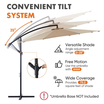 9.8FT Offset Patio Umbrella Hanging Cantilever Umbrella Outdoor Sun Shade With Easy Tilt Adjustment, 8 Ribs, UV Protection For Backyard, Lawn