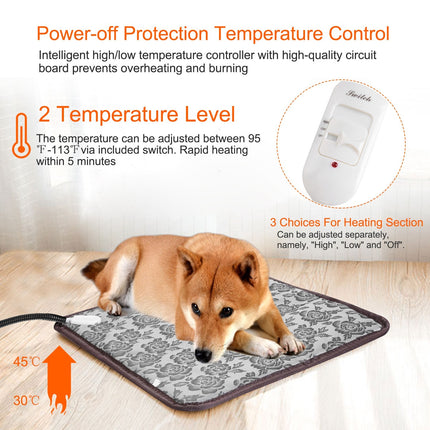 1Pc Pet Heating Pad Dog Cat Electric Heating Mat Waterproof Adjustable Warming Blanket With Chew Resistant Steel Cord Case