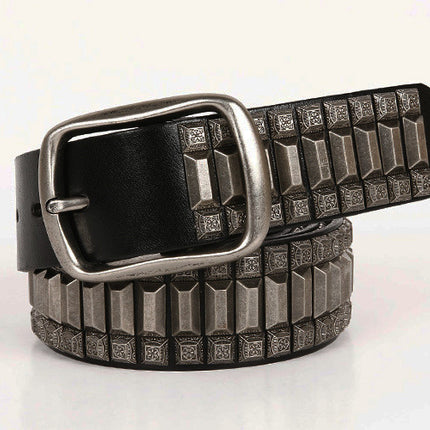 First Layer Cowhide Niche Pagoda Decorative Rivets Street Punk Belt