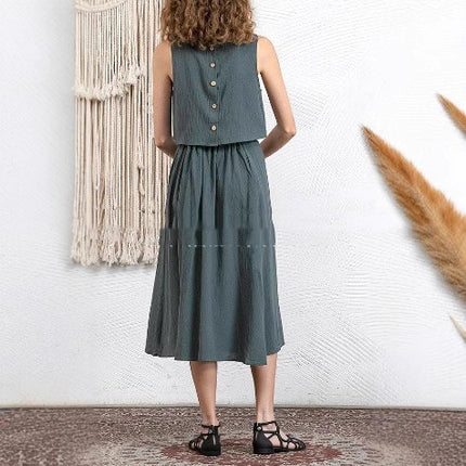 Casual And Comfortable Solid Color Suit Skirt Round Neck Design